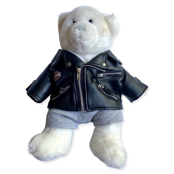 Build A Bear White Bear with Black Harley Jacket - Picture 1 of 8